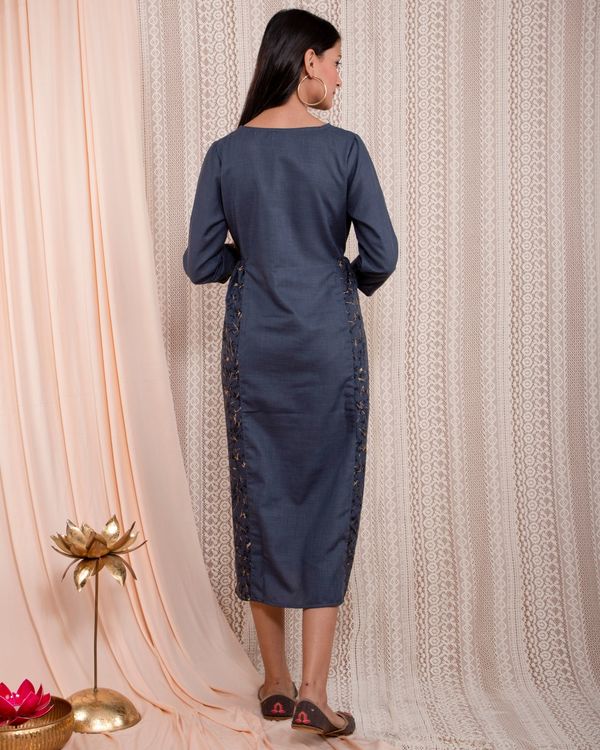 Grey and gold embroidered yoke dress 1