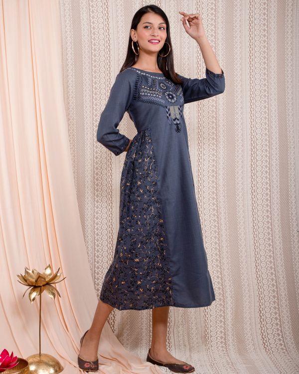 Grey and gold embroidered yoke dress 2