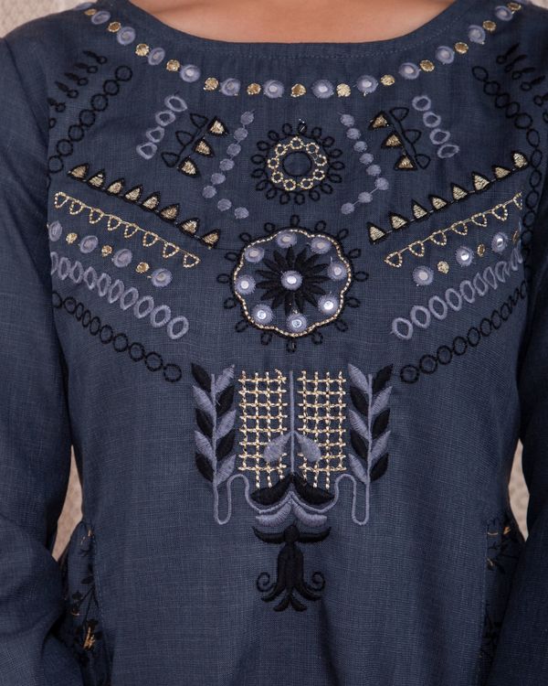 Grey and gold embroidered yoke dress 3