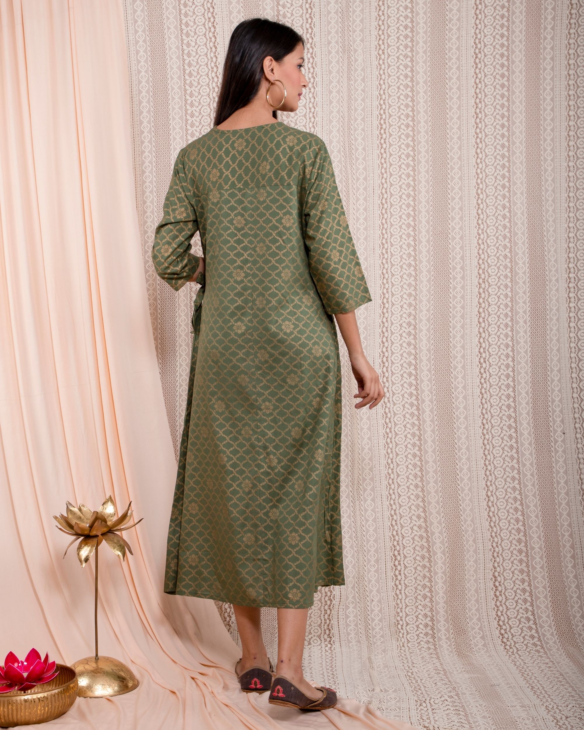 olive green embroidered dress