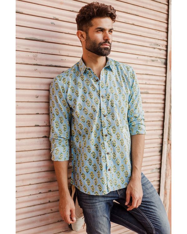 Light blue and yellow floral printed shirt by Prints Valley | The ...