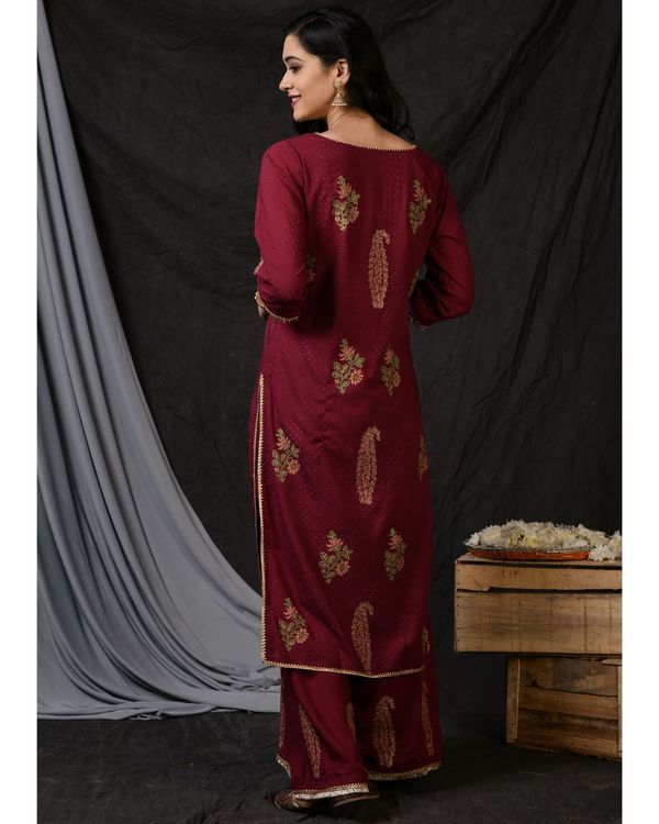 Burgundy block printed lace palazzo 1