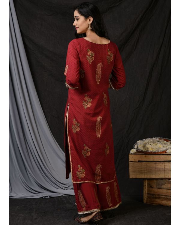 Maroon floral block printed lace palazzo 1