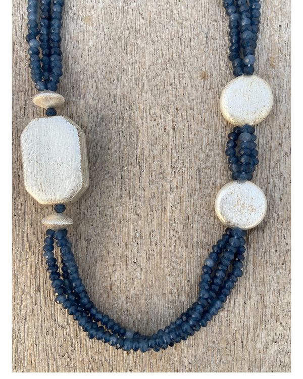 Dark blue beaded layered necklace 2