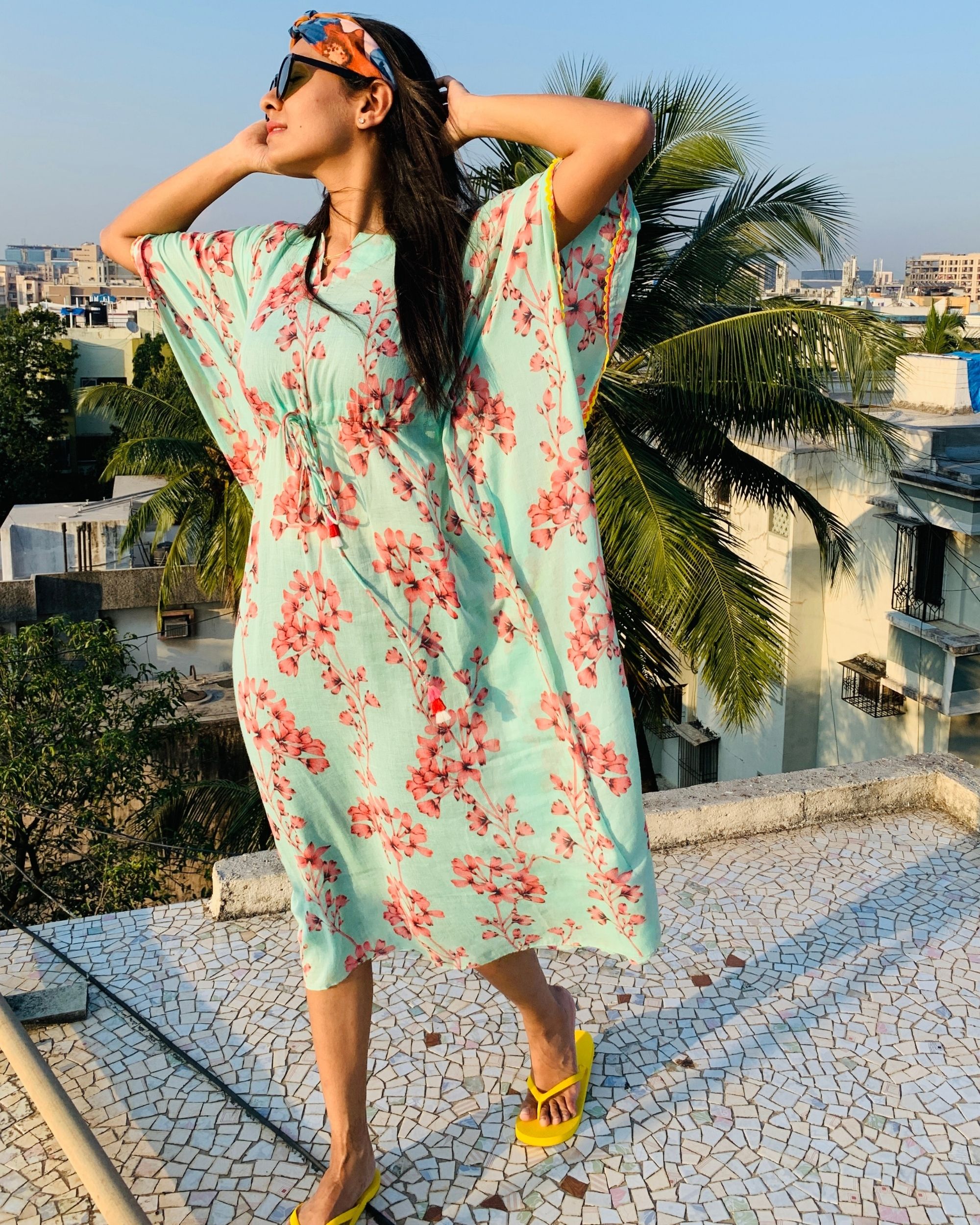 Blue front tie up kaftan by Threeness The Secret Label