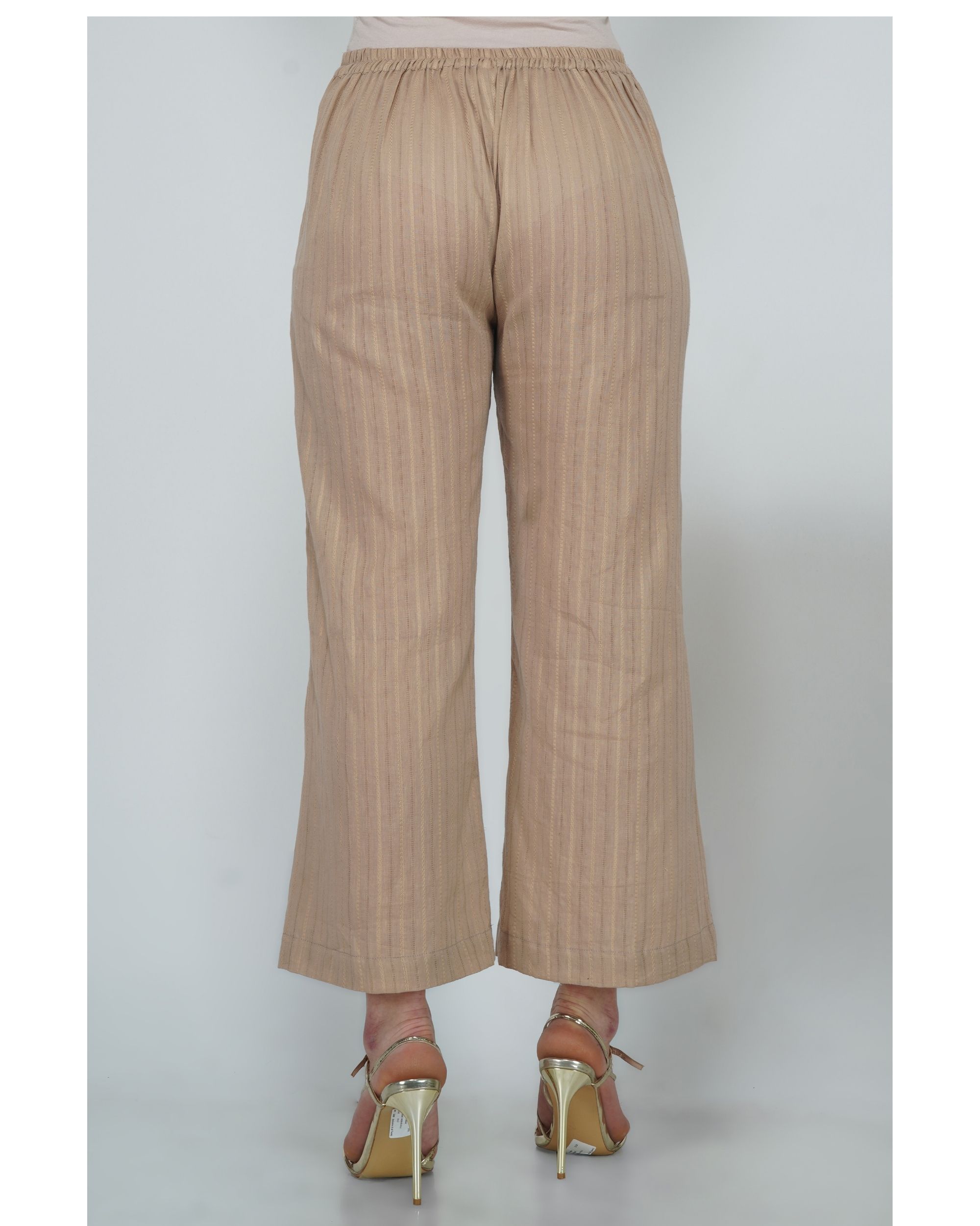 Champagne striped leno cotton pants by Vintage Loom | The Secret Label