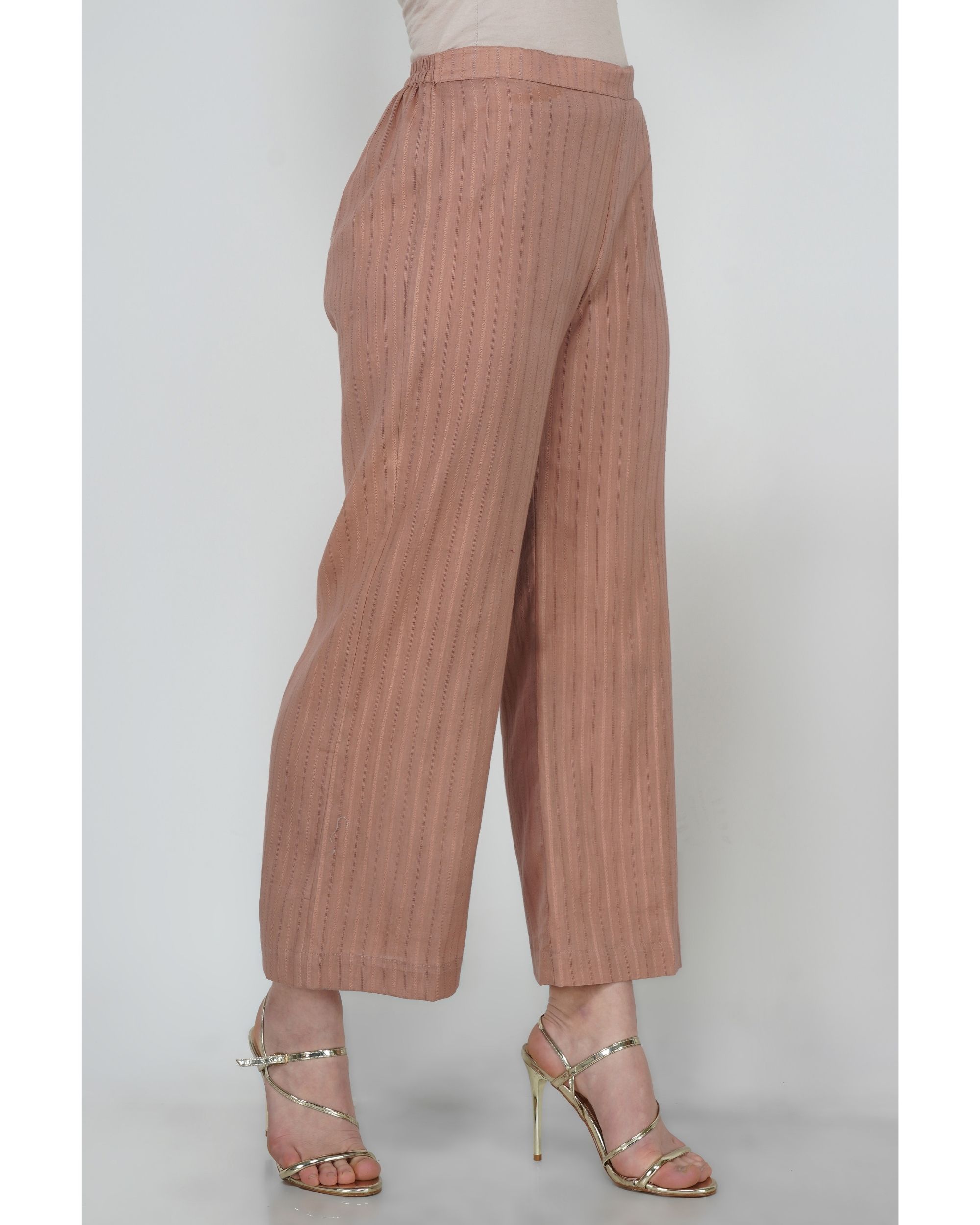 Sepia striped leno cotton pants by Vintage Loom | The Secret Label