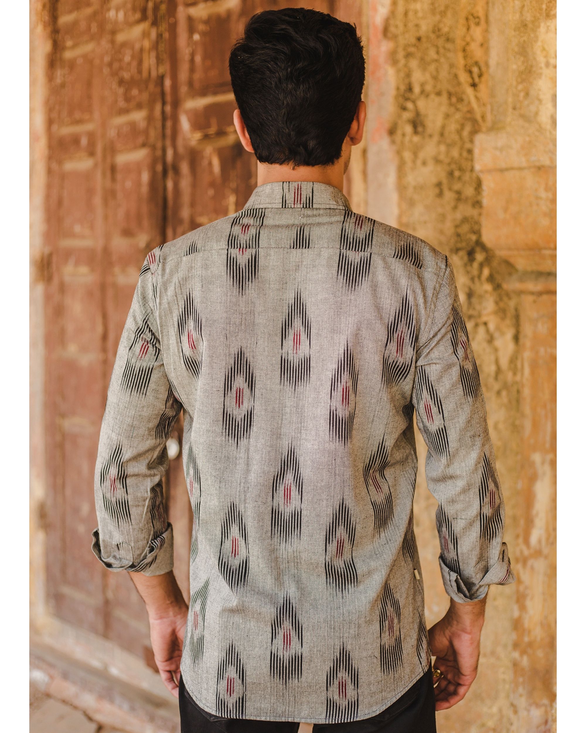 Grey and black ikat shirt by Prints Valley | The Secret Label