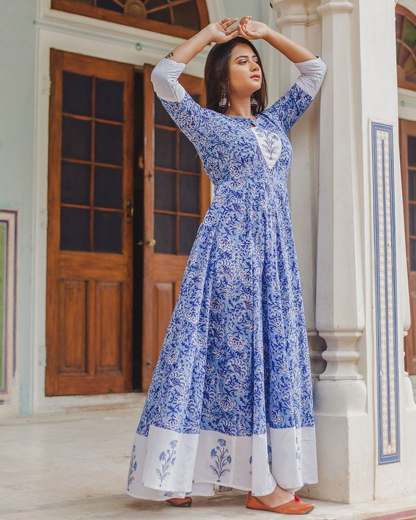 Blue floral flared mughal dress 2