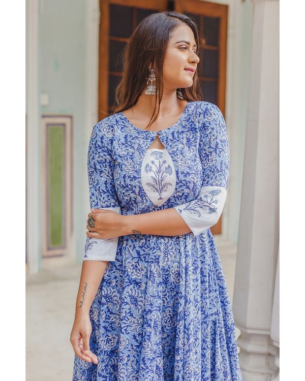 Blue floral flared mughal dress 1