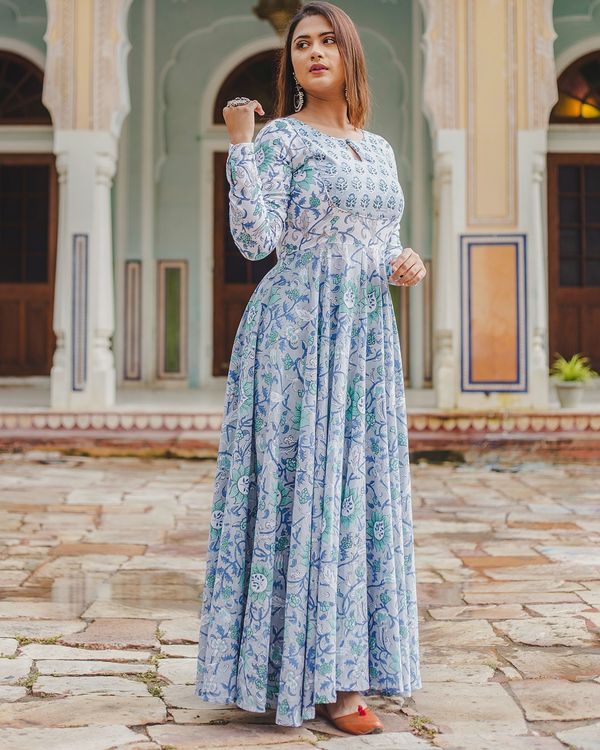 Grey floral full sleeves dress by Prints Valley The Secret Label