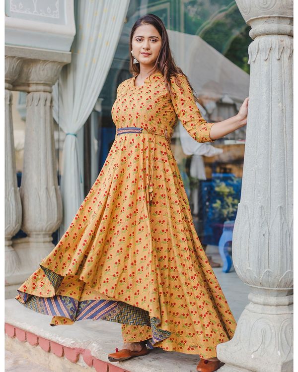 Mustard mughal high low dress 2