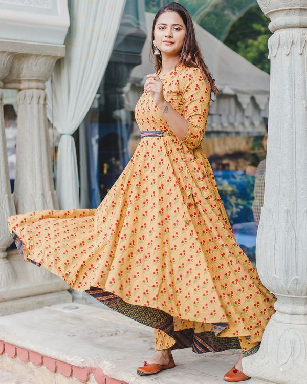 Mustard mughal high low dress 1