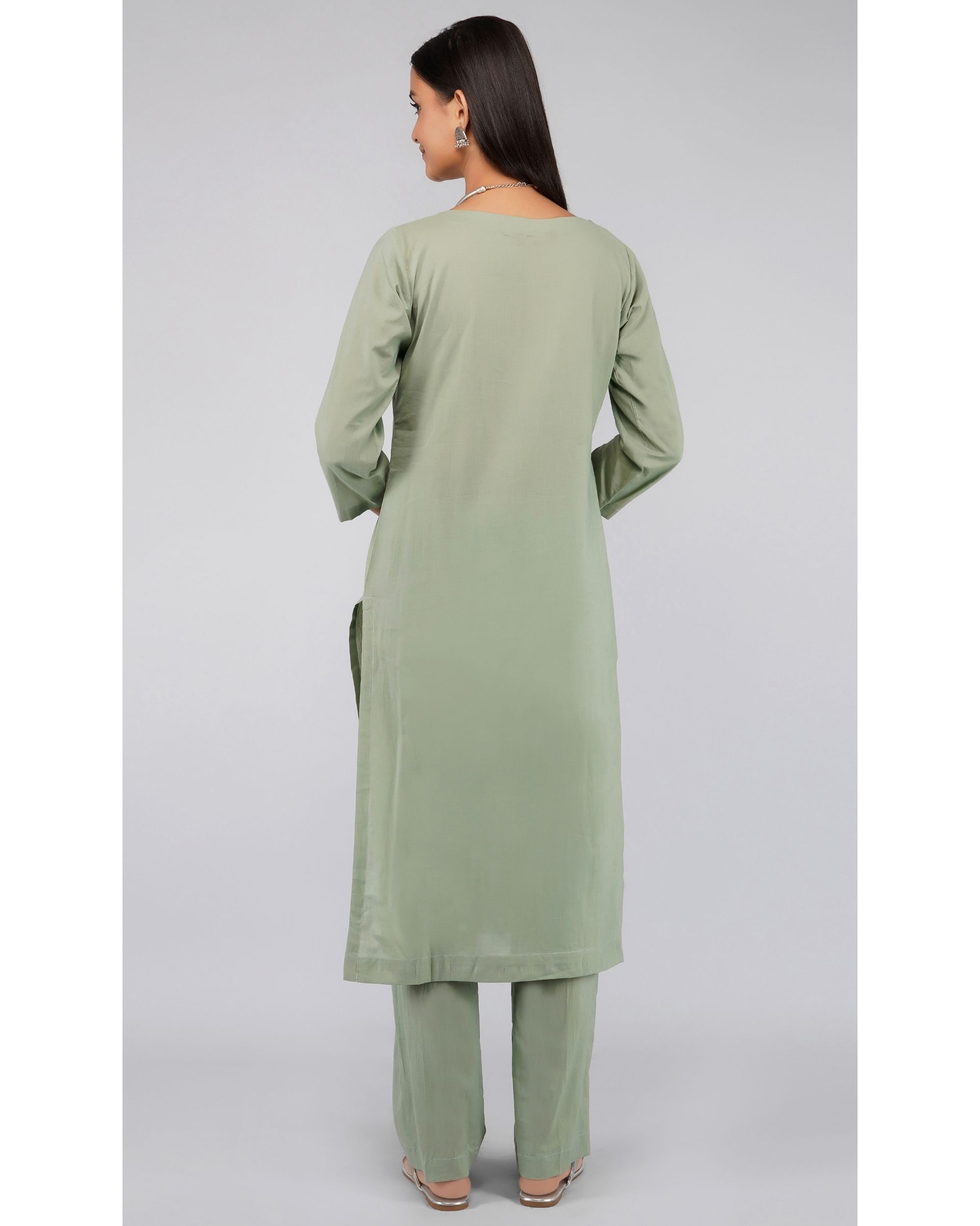 Olive mirror kurta set set of two by Svaroop Apparel The Secret Label