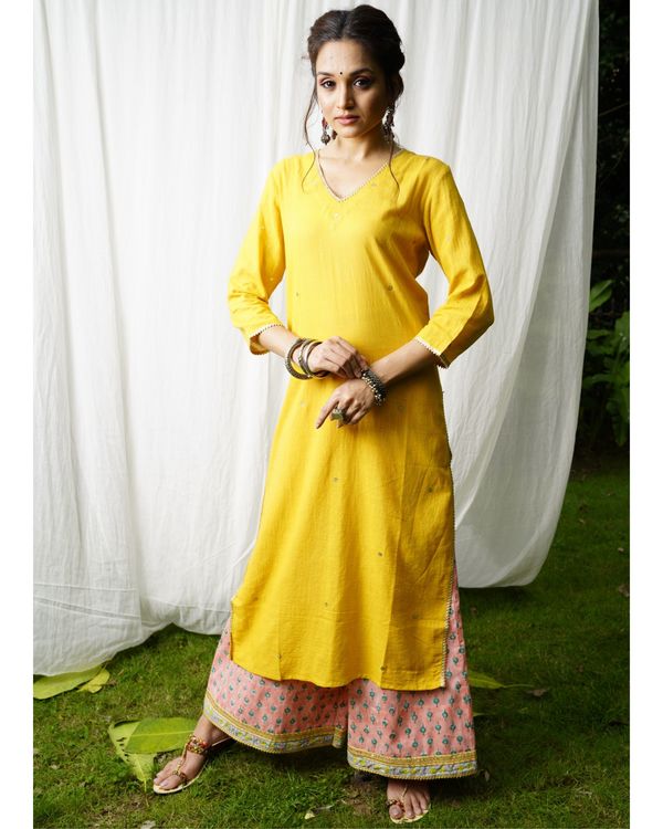 Haldi embroidered suit set with dupatta - set of three by Pants and ...