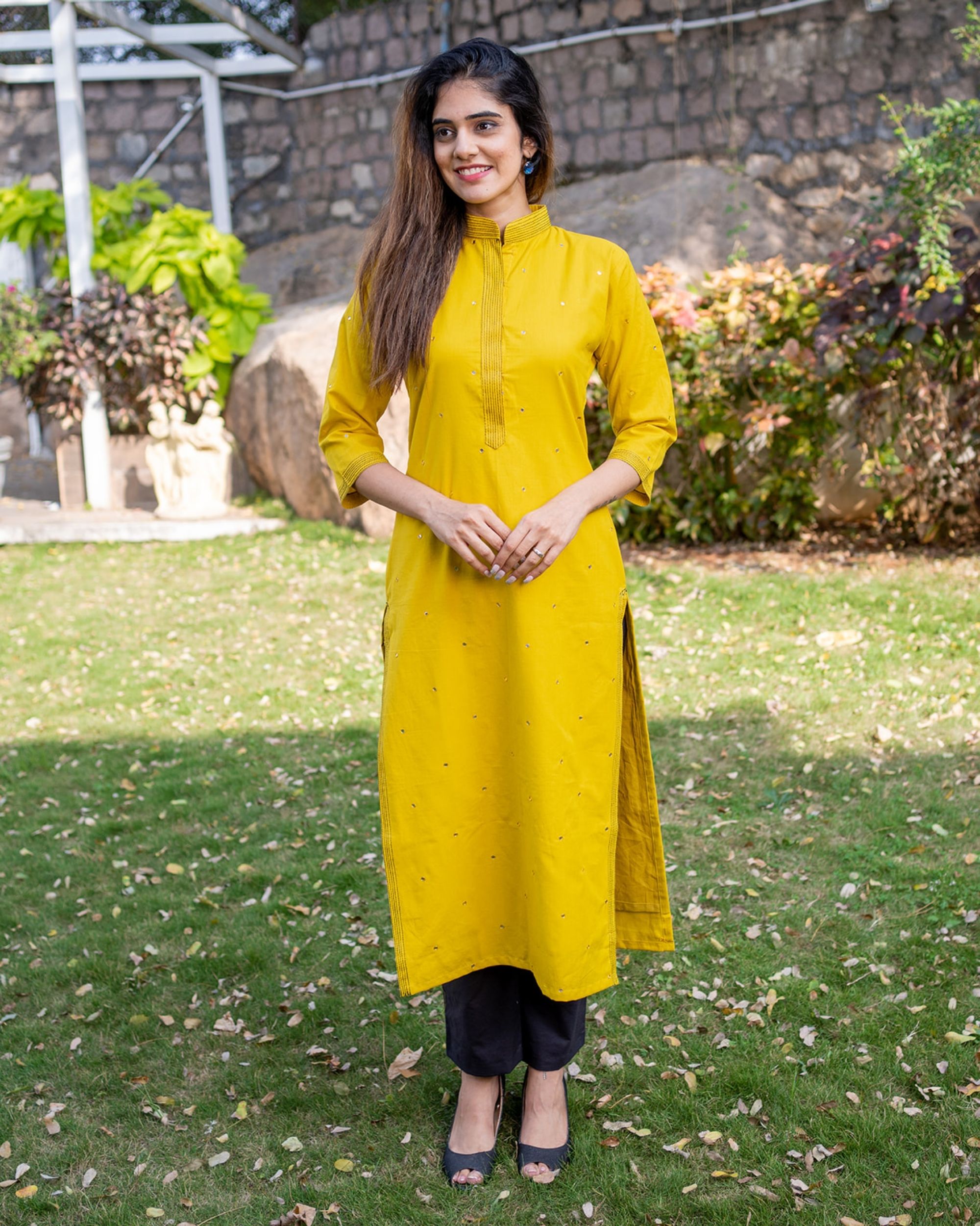 Mustard kurta with dupatta - set of two by Desi Doree | The Secret Label