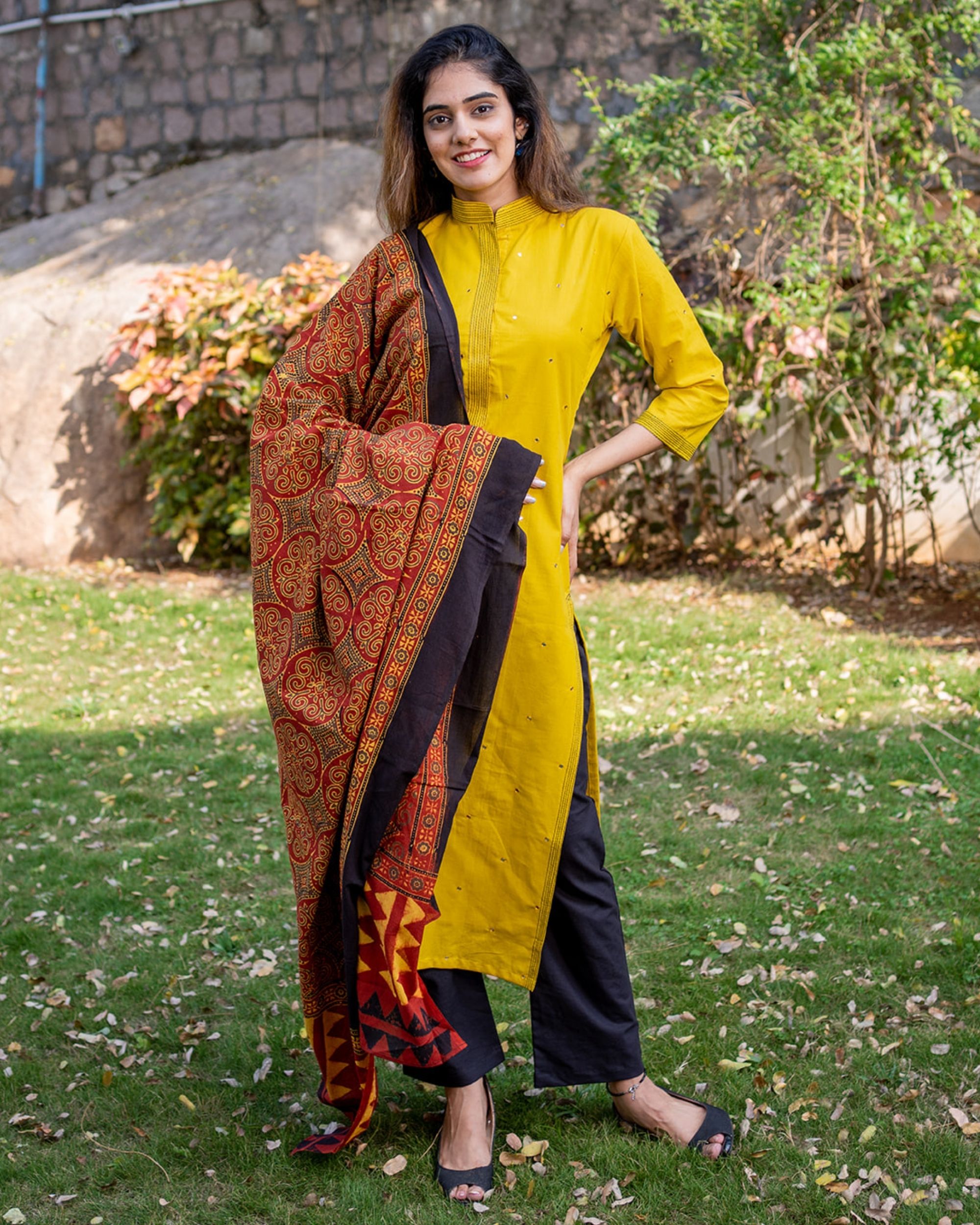 Mustard kurta set with dupatta - set of three by Desi Doree | The ...