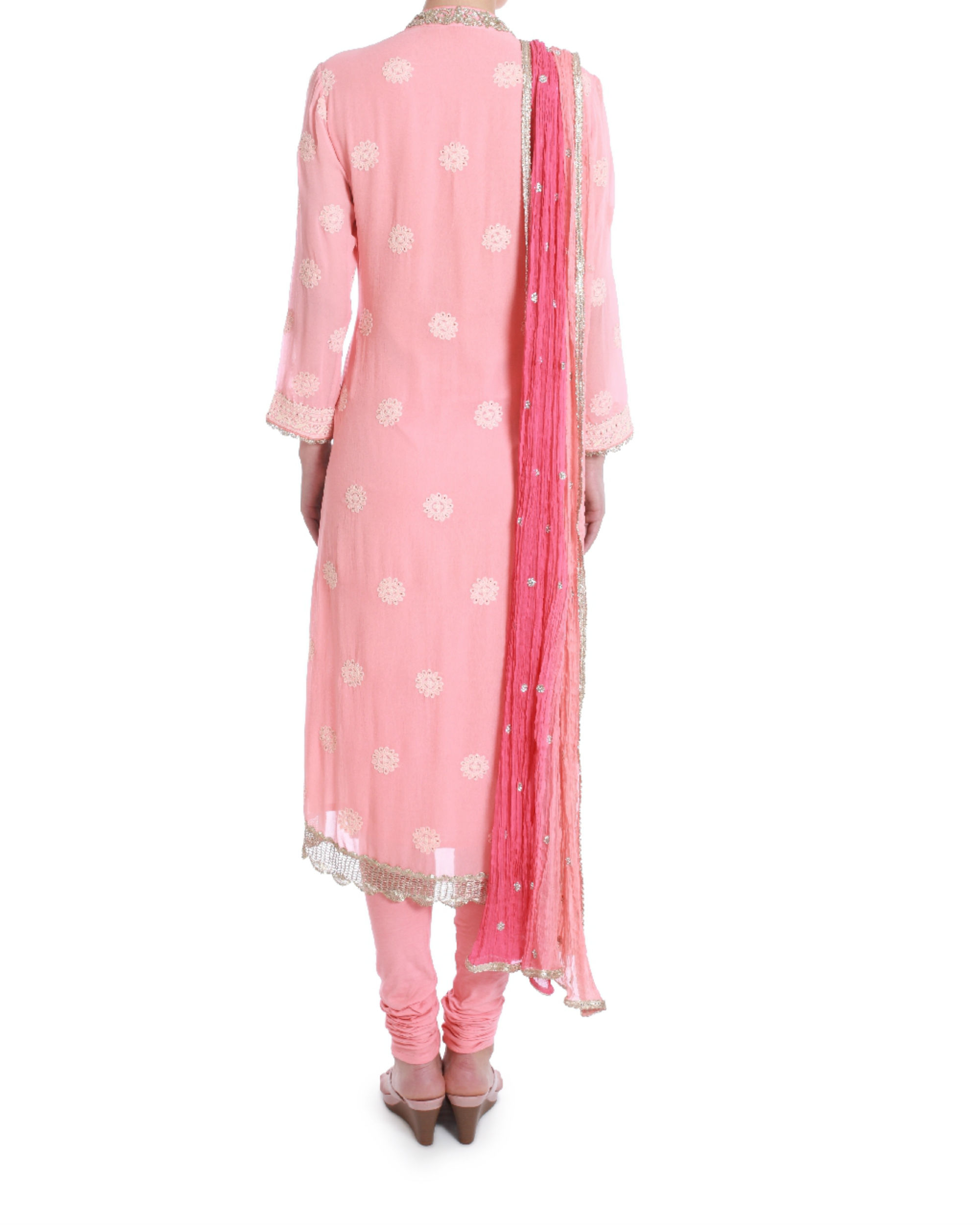 Apricot blush lucknowi chikan kurta set by Dolly J The Secret Label
