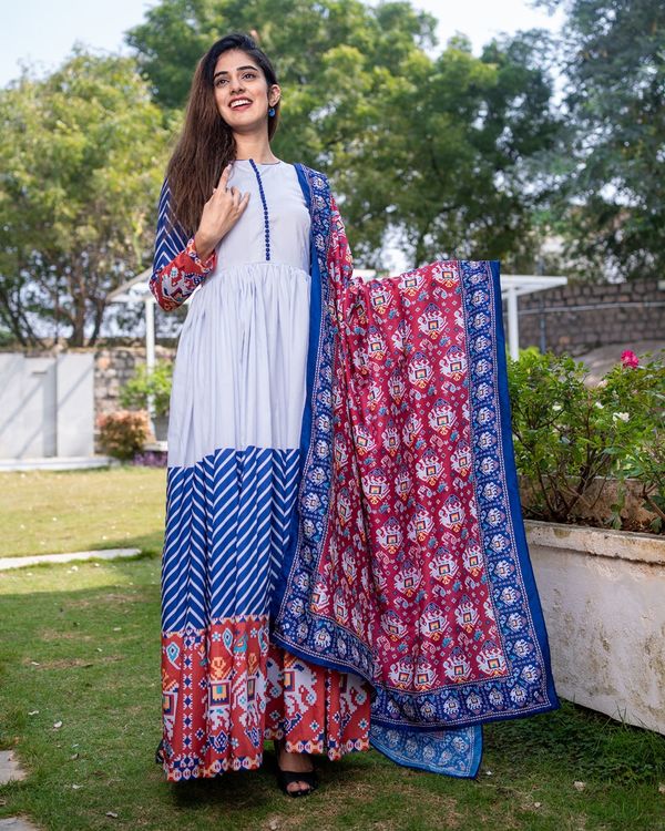 Patola printed gathered dress with dupatta - set of two by The Weave ...