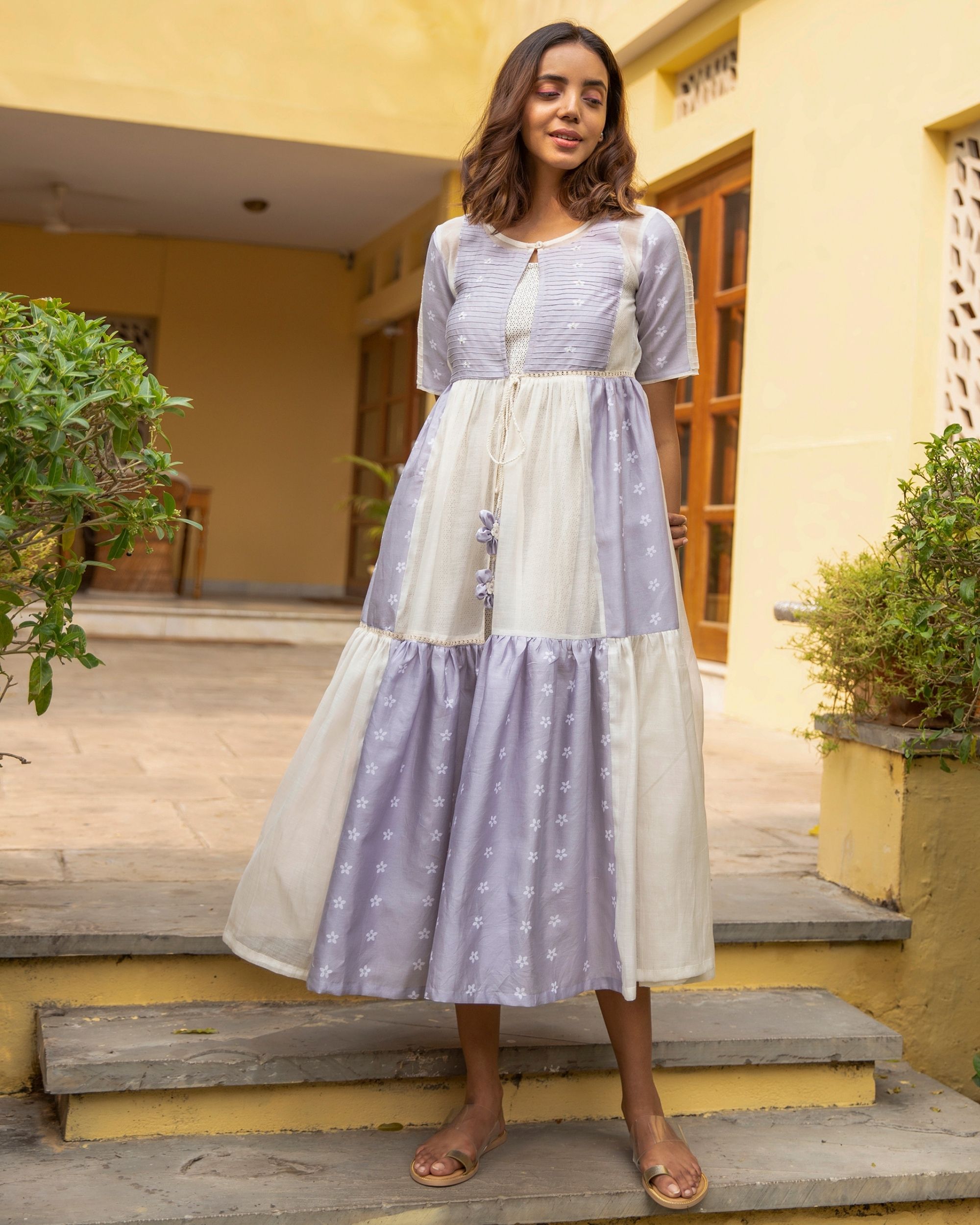 Lilac mogra tiered dress by The Yellow Bow | The Secret Label