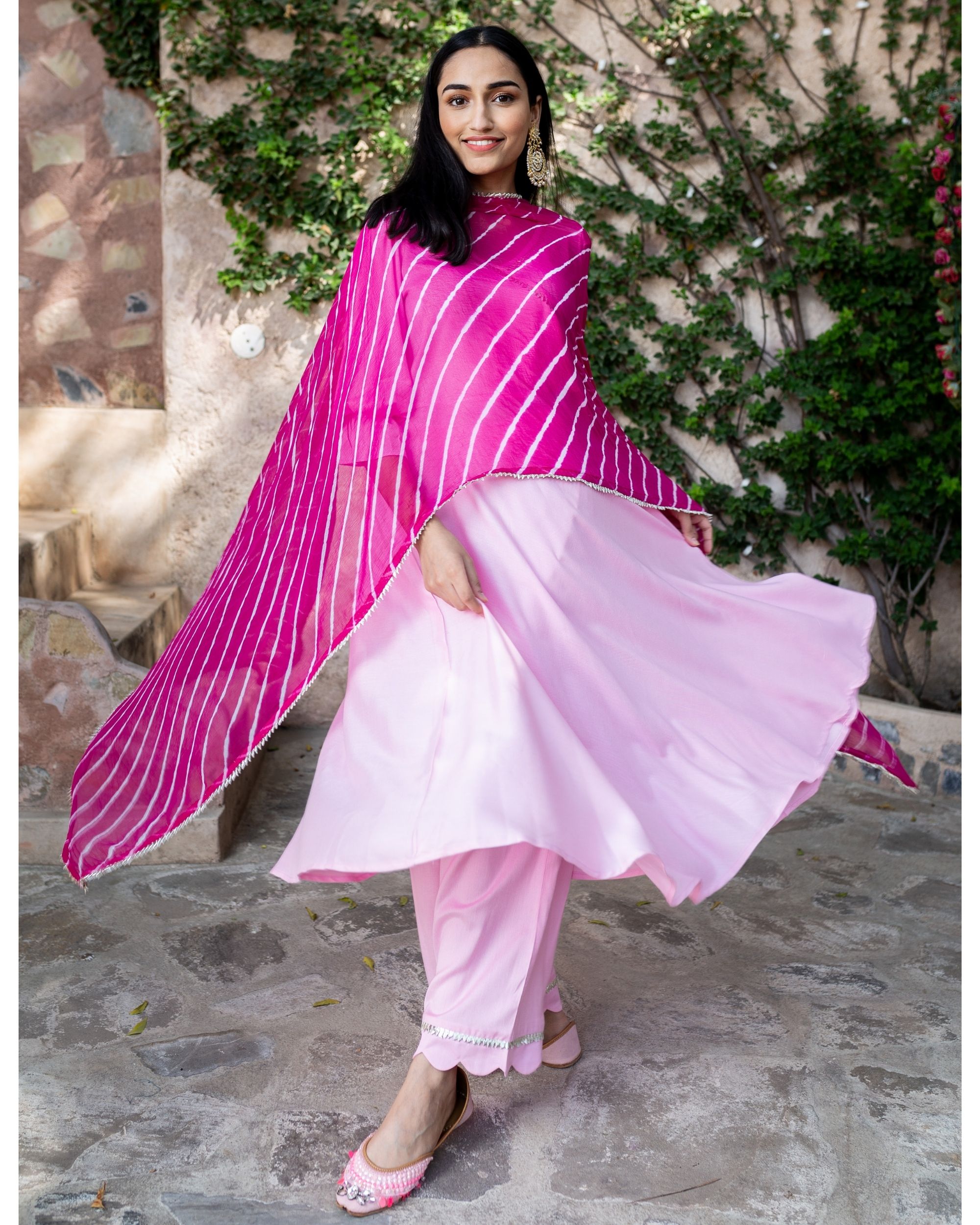 Baby pink flared suit set - set of three by Empress Pitara | The Secret ...