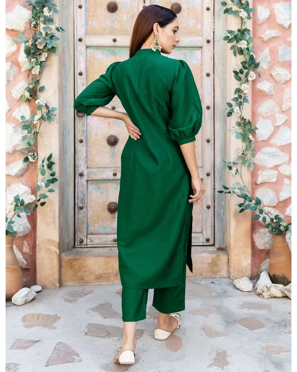 Emerald green silk suit - set of two 1