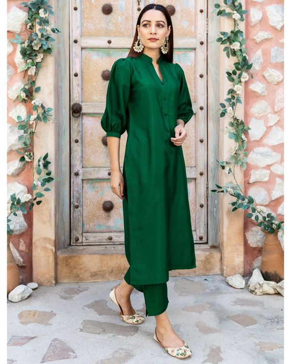 Emerald green silk suit - set of two 2