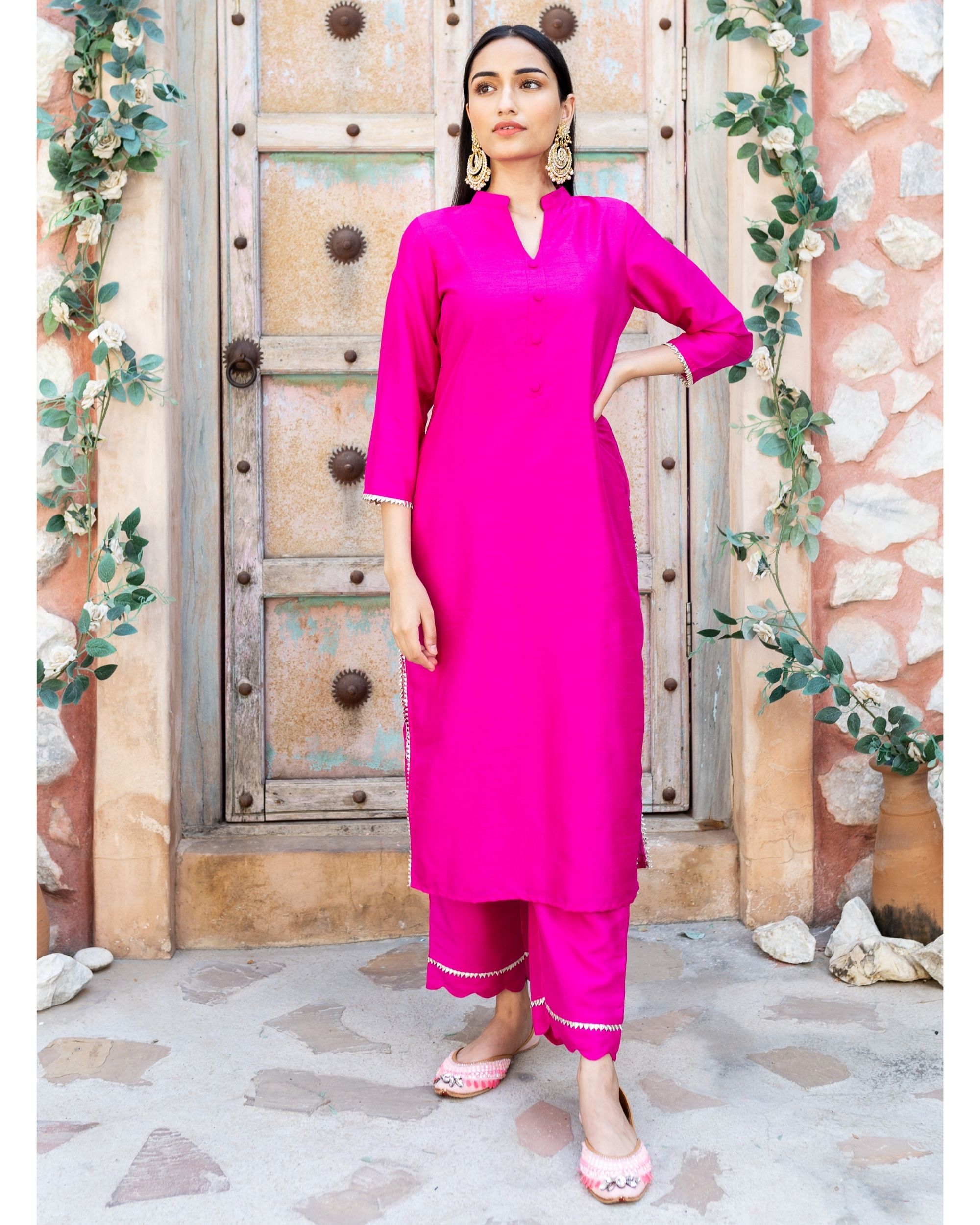 Party Wear Pink and Majenta color Muslin fabric Salwar Kameez : 1802145