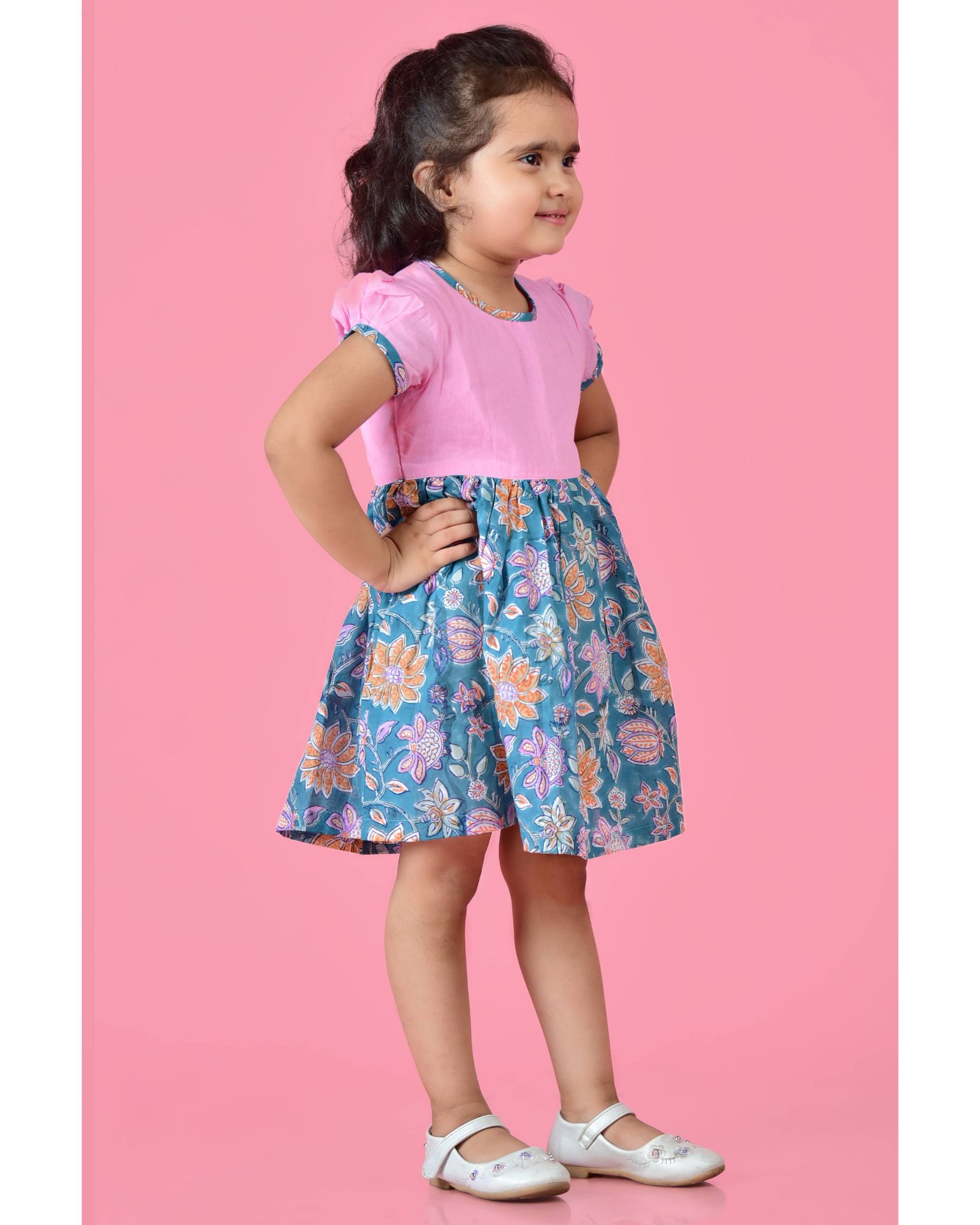 Teal floral dress by The Cotton Staple The Secret Label