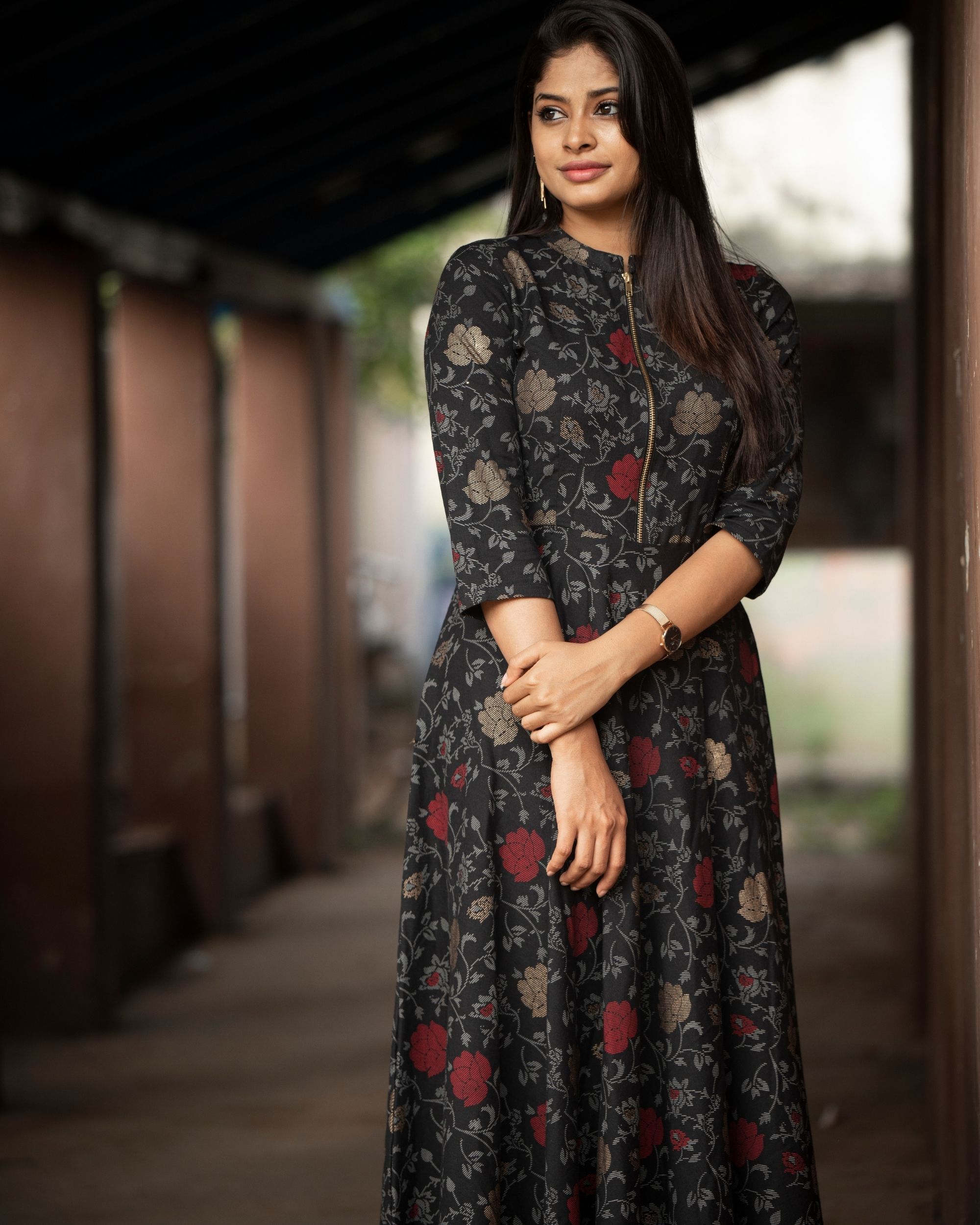 Black rose zipper dress by The Anarkali Shop | The Secret Label