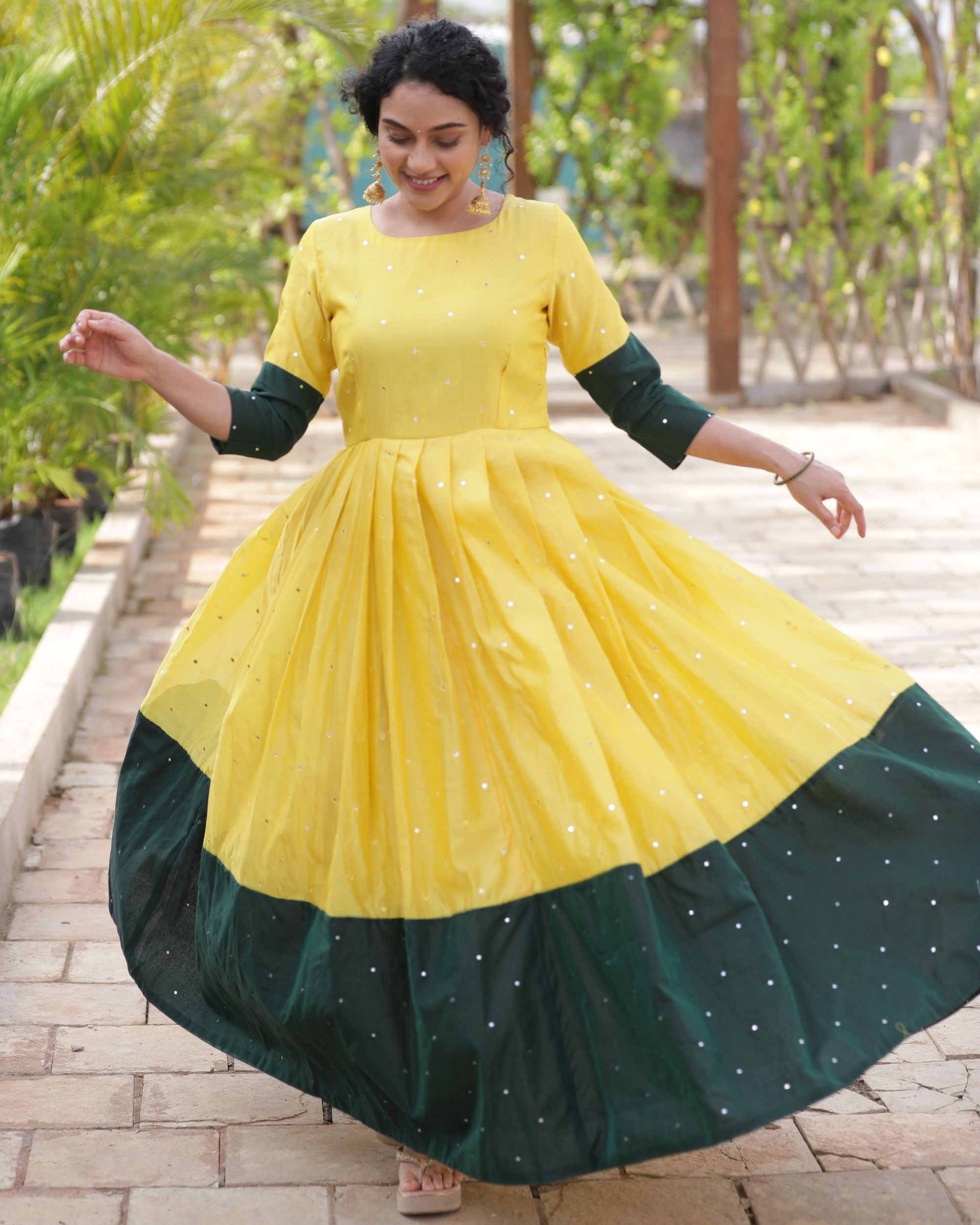 Yellow and green mirror dress by Magizham The Secret Label