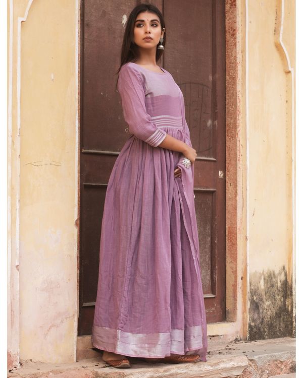 Purple linen dress with dupatta - set of two 2