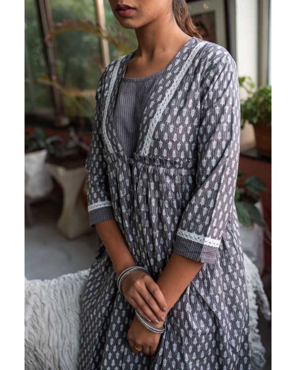 Grey gathered dress with an inner - set of two 2