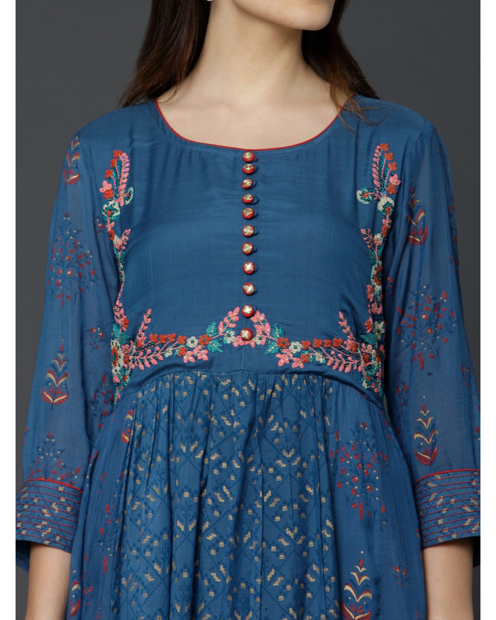 Blue embroidered dress by Ojas Designs The Secret Label