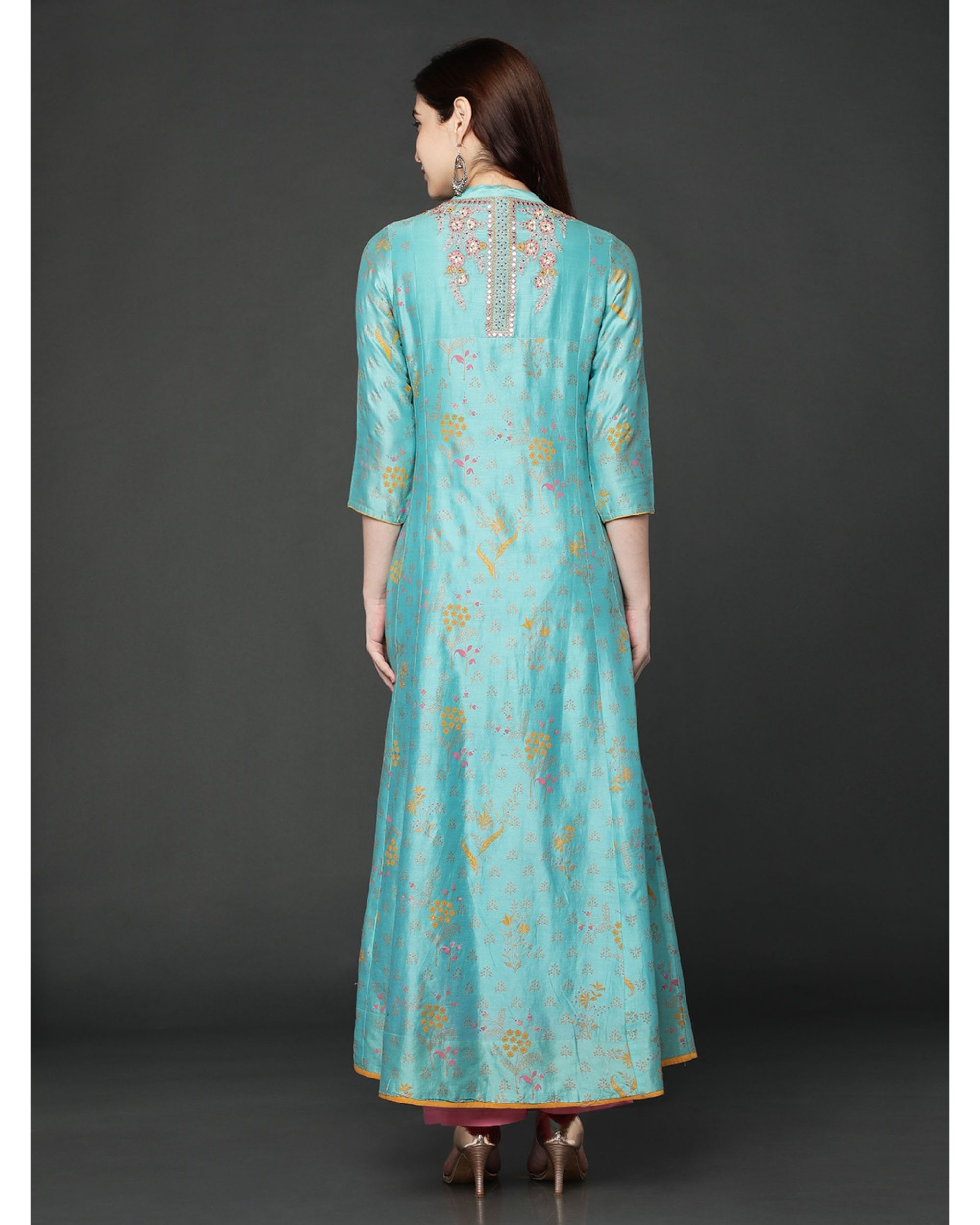 Turquoise embroidered dress by Ojas Designs The Secret Label