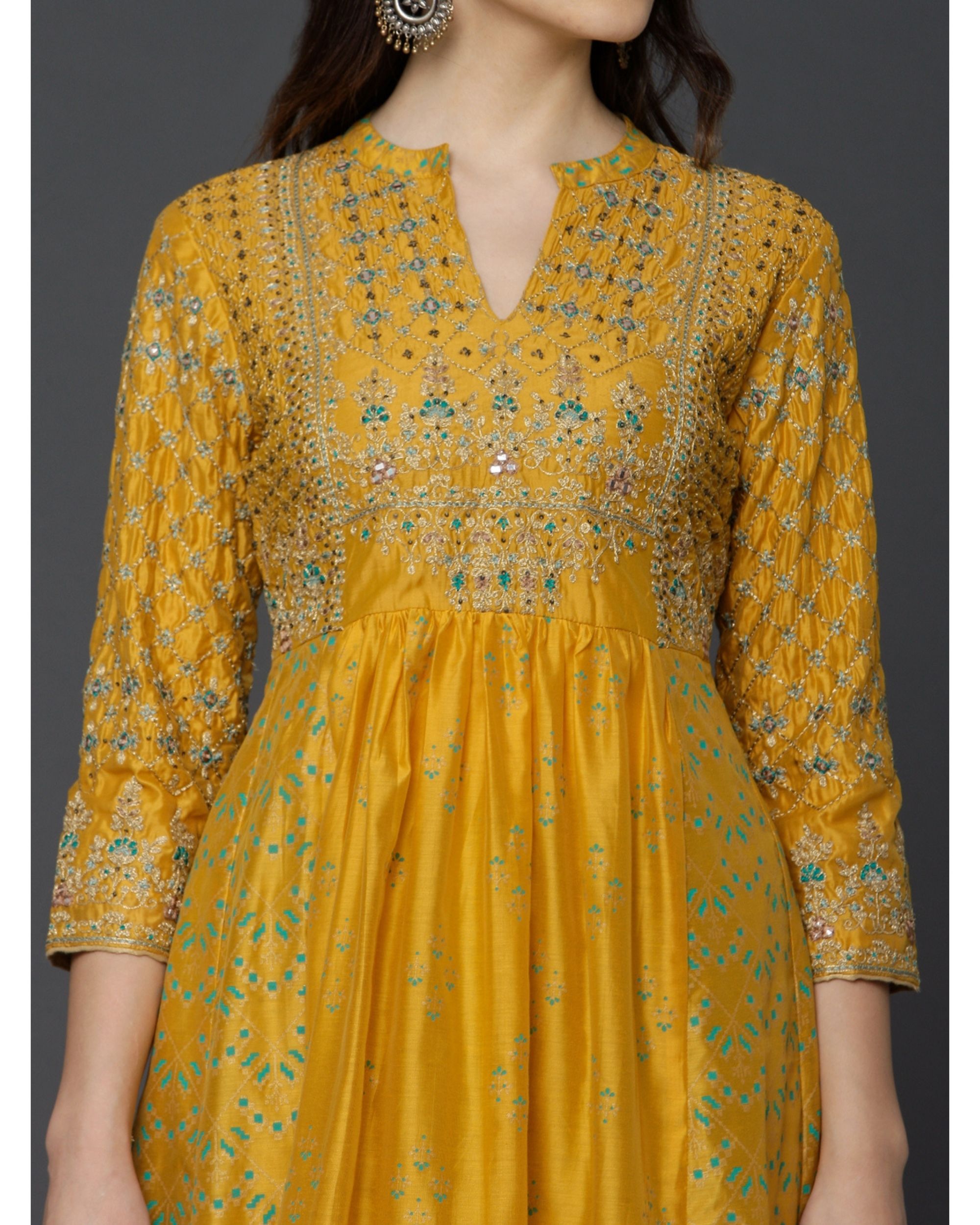 Yellow dori embroidered dress by Ojas Designs | The Secret Label