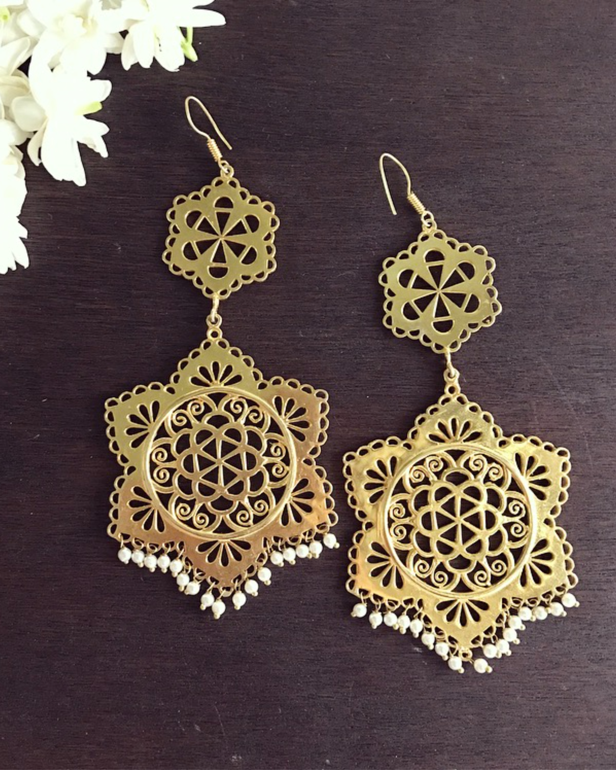 Shop Rubans Gold Toned Handcrafted Studded Floral Drop Earrings Online at  Rubans