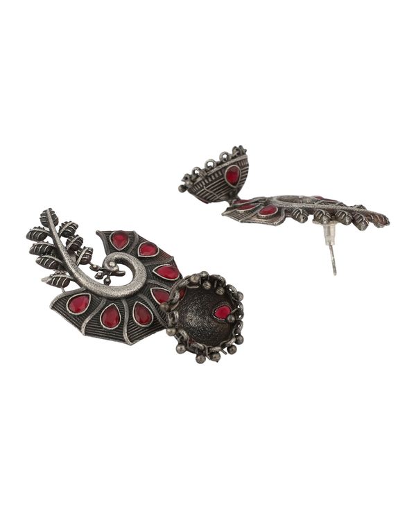 Pink leaf and peacock earrings 1