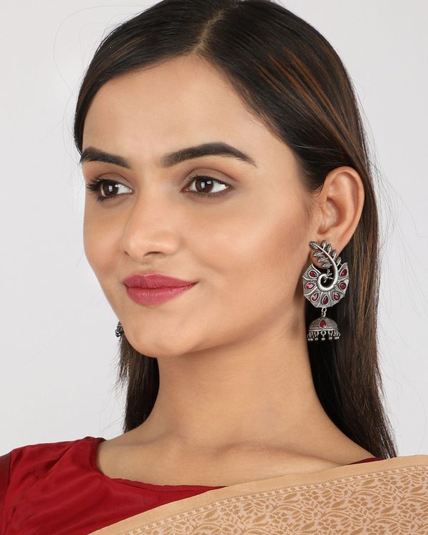 Pink leaf and peacock earrings 2