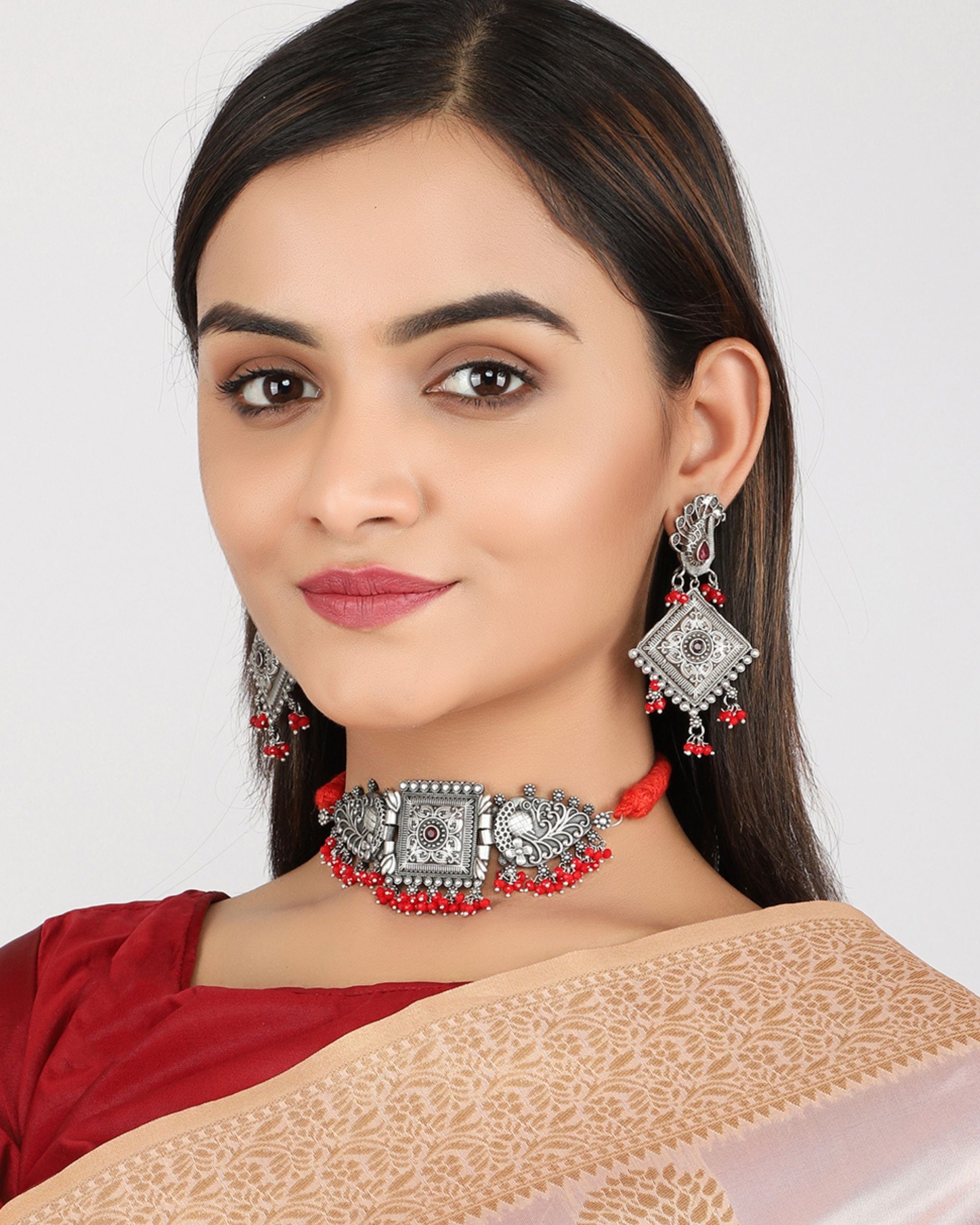 Peacock engraved choker with earrings - set of of two by Studio B 40 ...