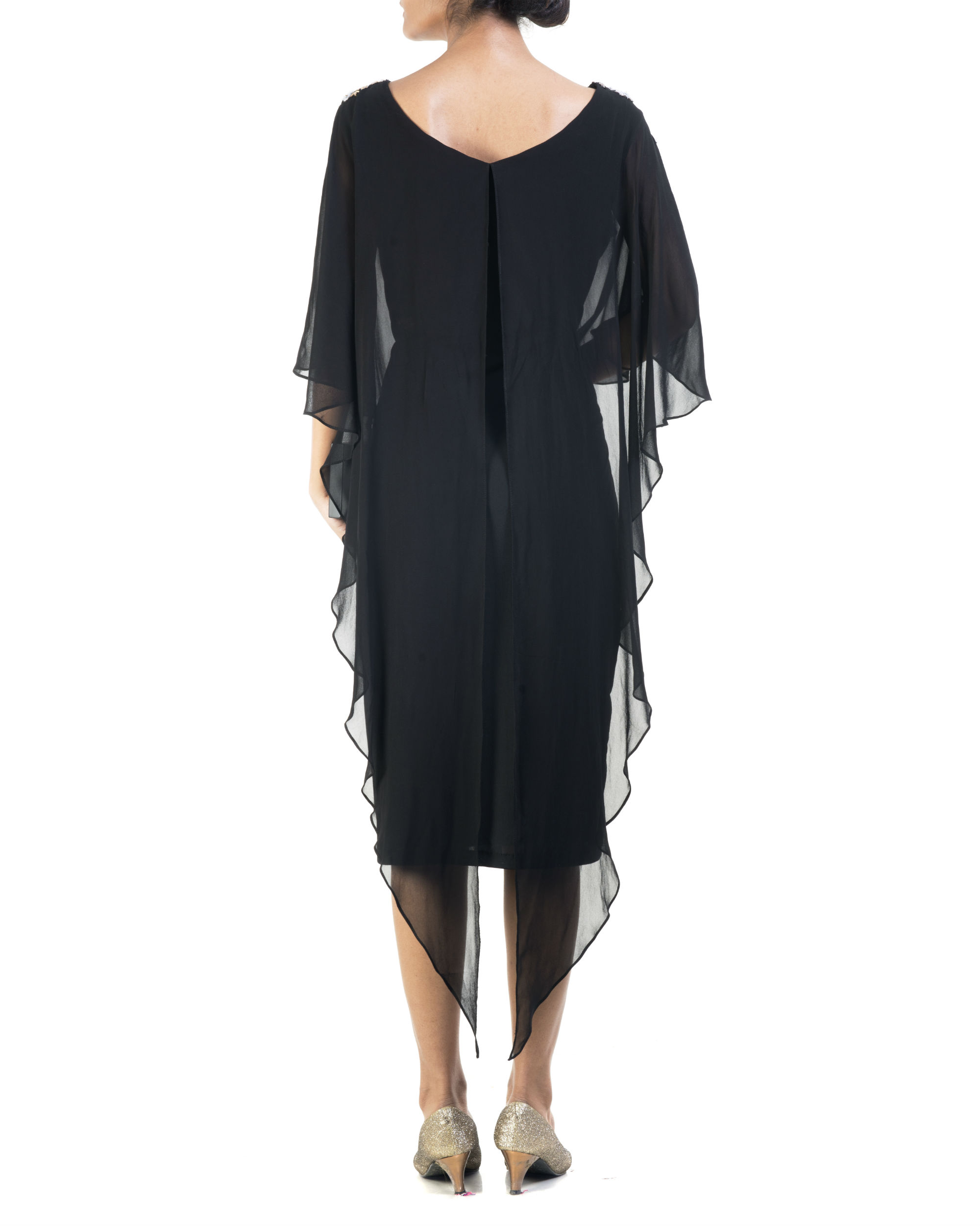 Black cape dress by Anushree Agarwal & Anju Agarwal | The Secret Label