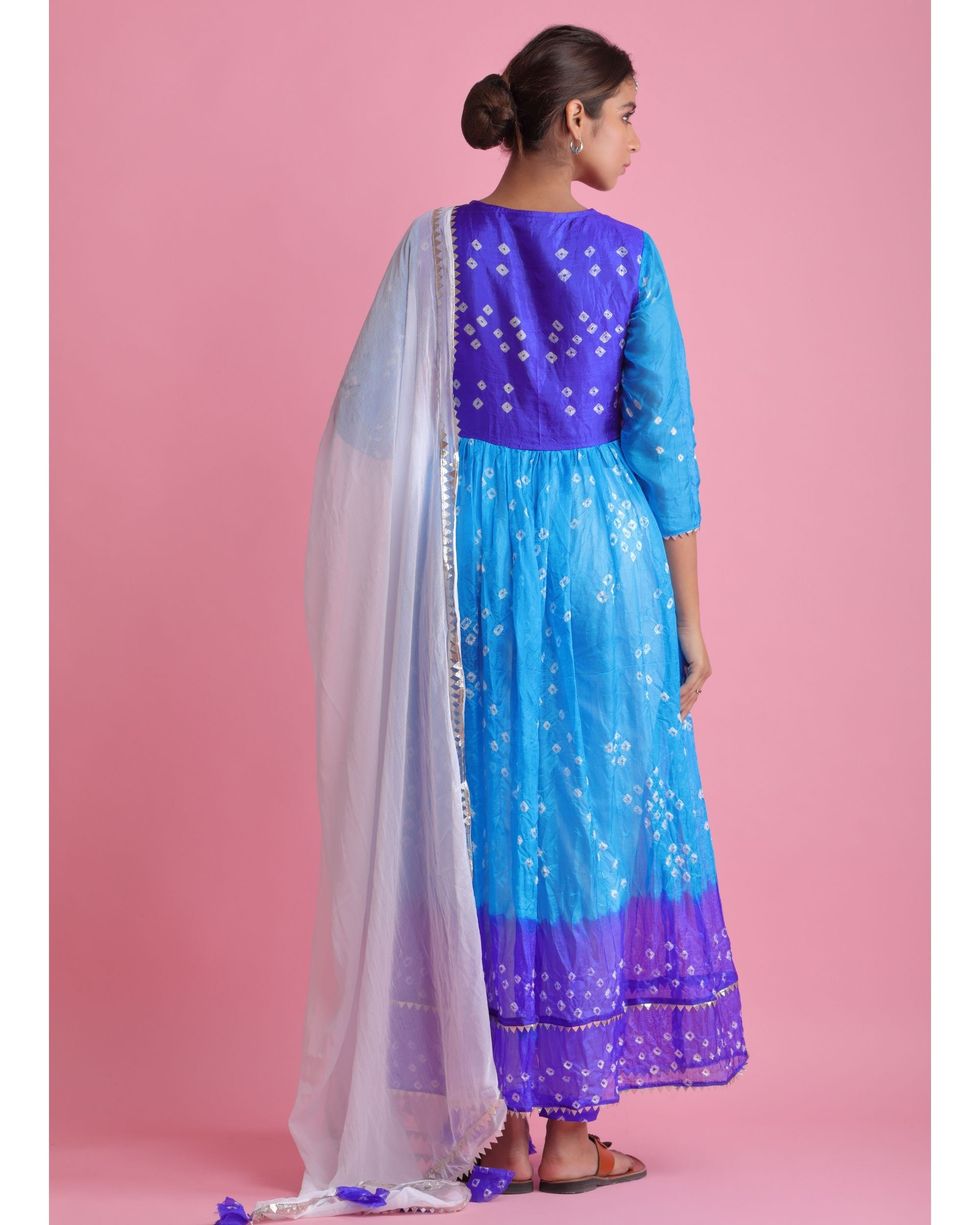 Shades of blue yoke suit set set of three by Chokhi Bandhani The