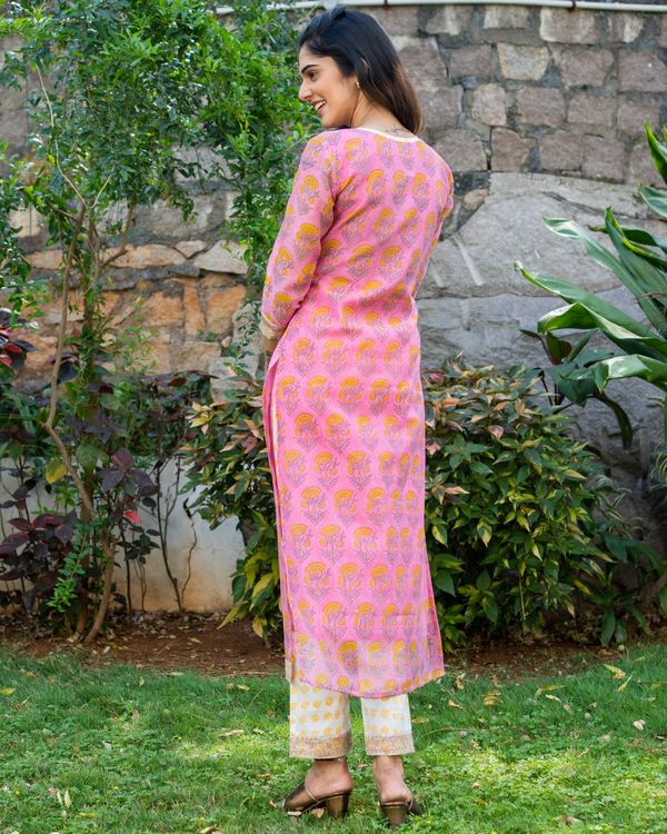 Pink chanderi block printed suit set - set of three 1