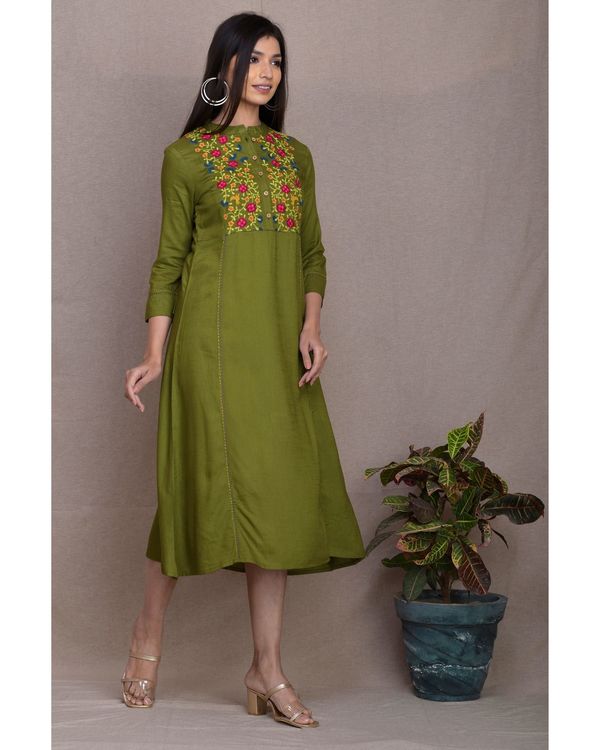 Olive green embroidered kurta 2