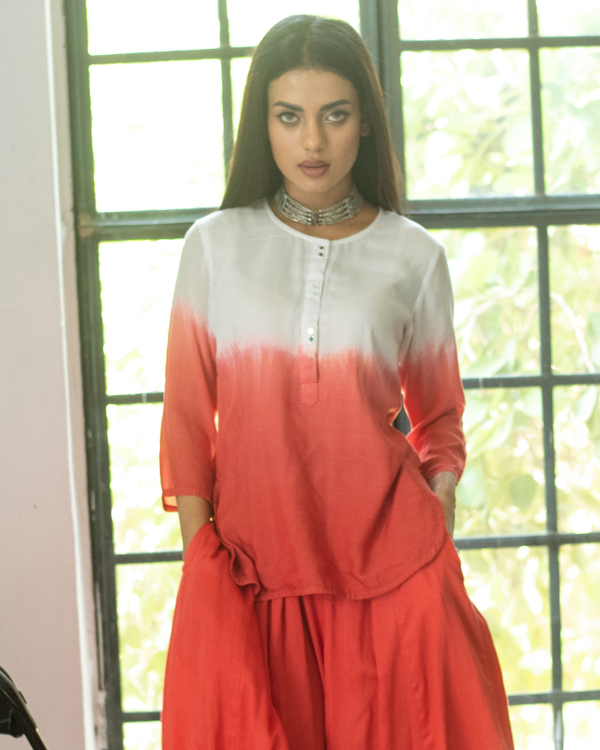 Red and white dip dyed top 1