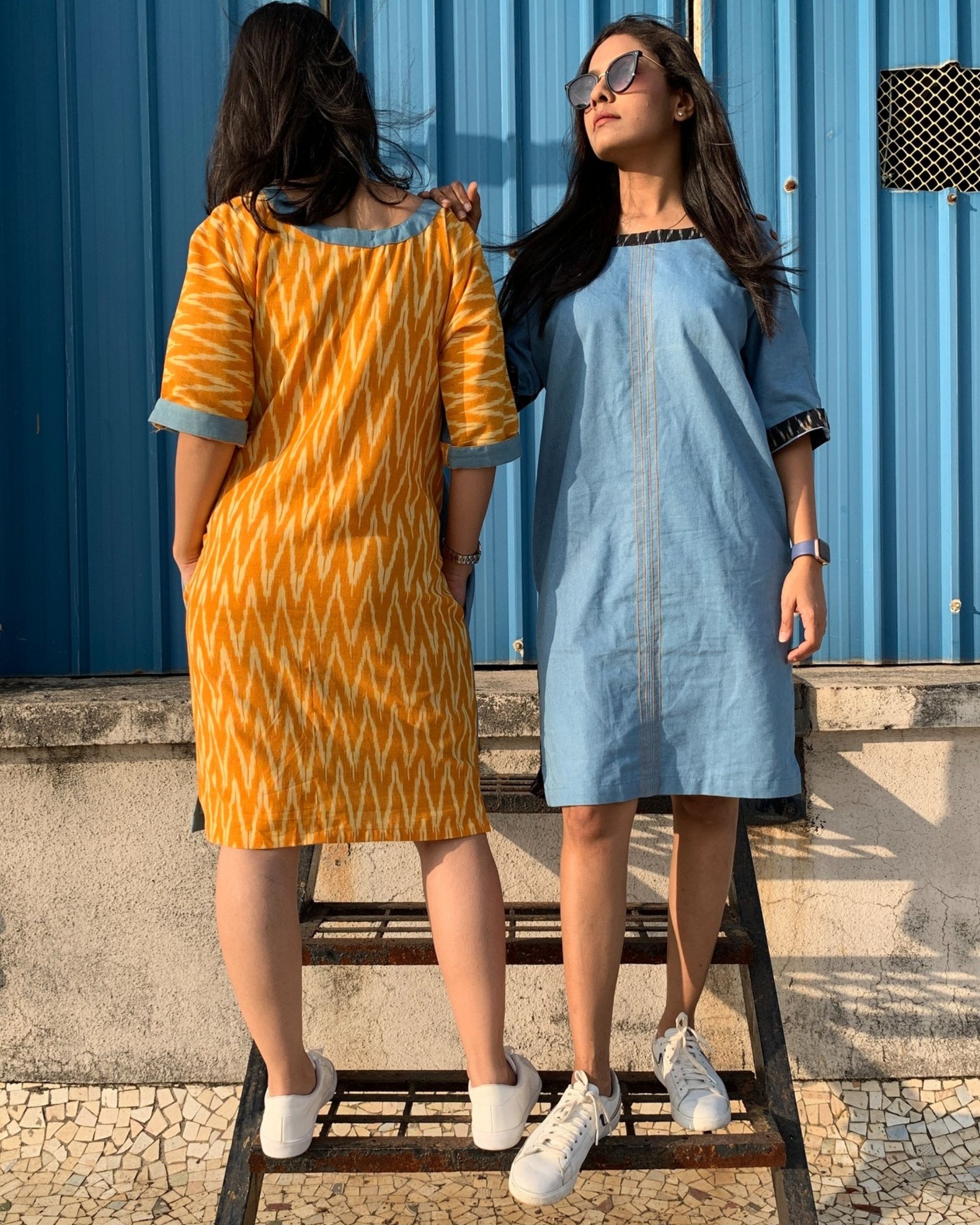 mustard denim dress