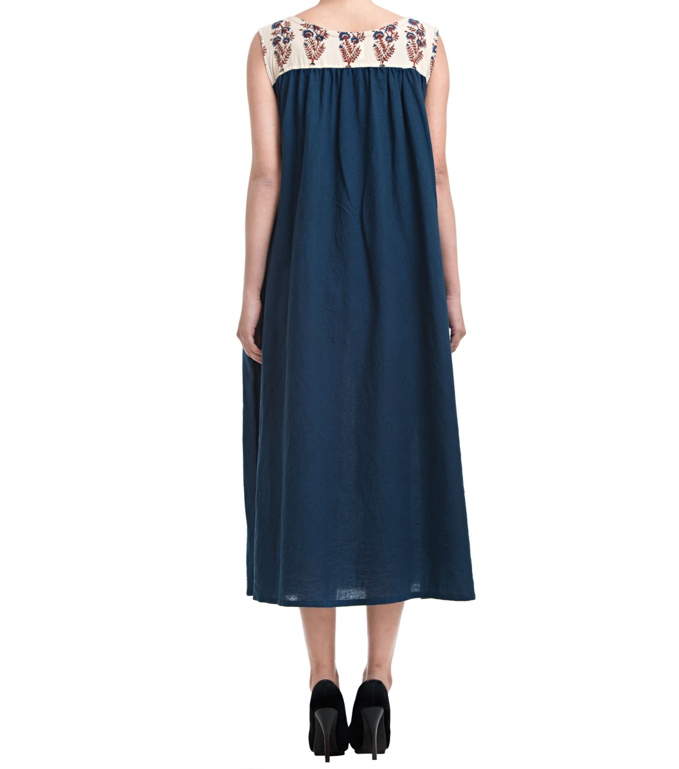 Indigo Gathered Dress By Silai The Secret Label 