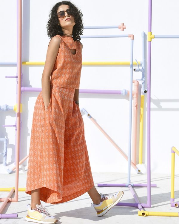 Orange crop top and flared palazzos - set of two 2