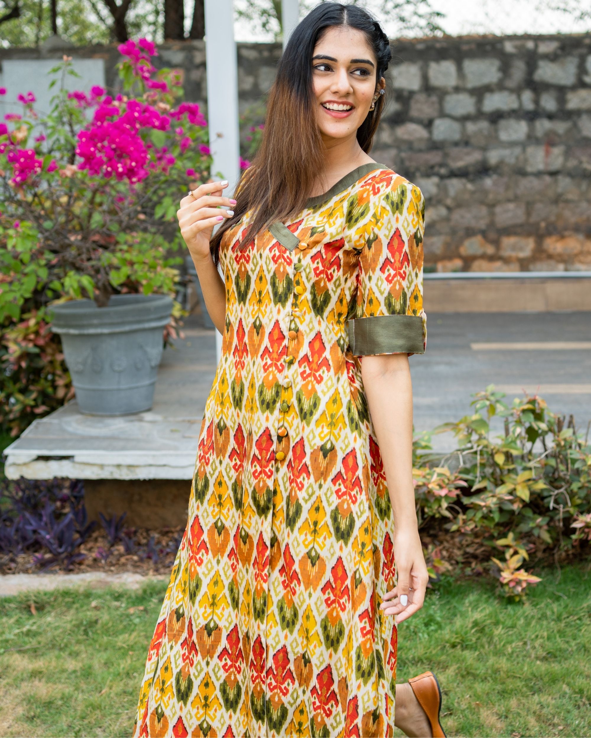 Ikkat printed A line kurta with pants - set of two by The Weave Story ...