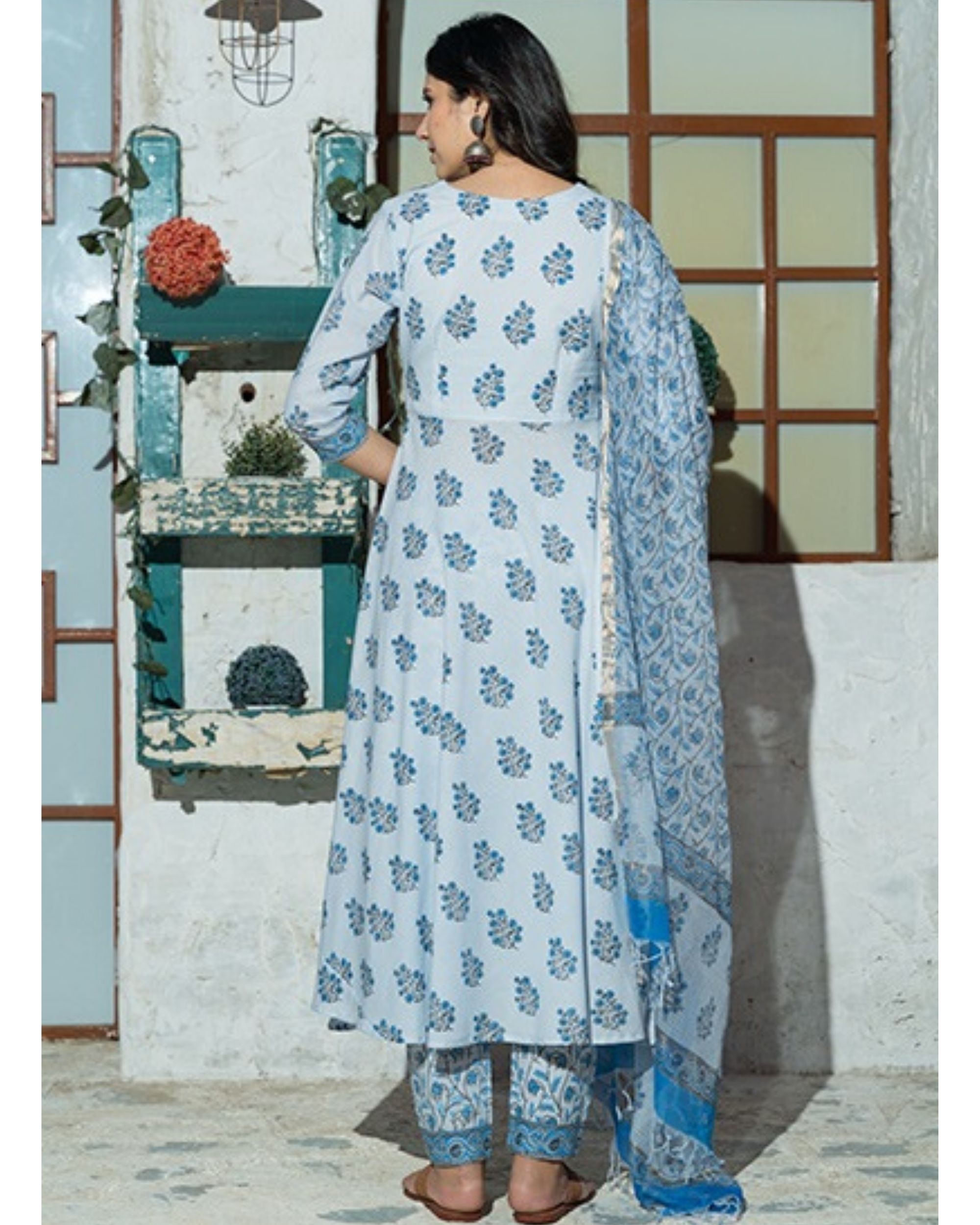 Women'S Pastel Blue Color Hand Block Printed Floral Co-Ord Set - Pheeta